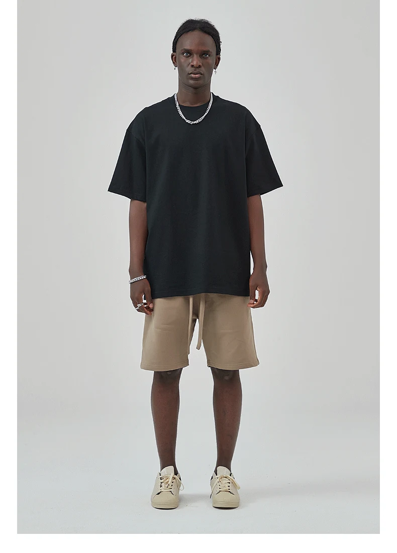 Black 280gsm oversized cotton T-shirt finished sample, front view