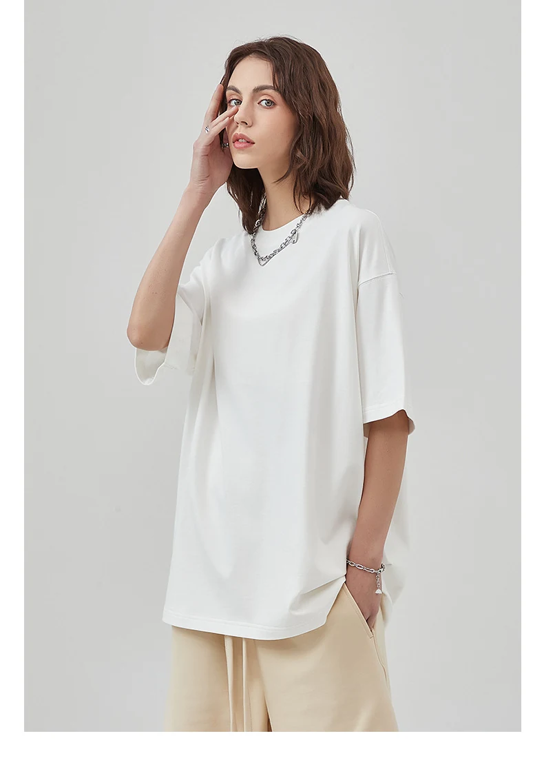 White 280gsm oversized cotton T-shirt finished sample, front view